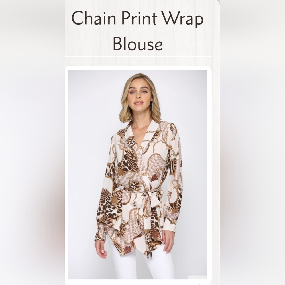 Chain print wrap blouse size L